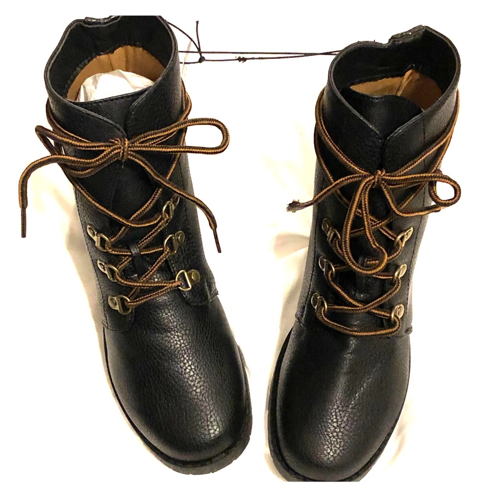 Black Faux Leather Combat Boots[Brand New]